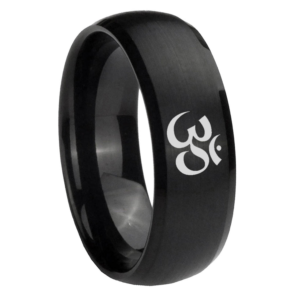 10mm Om Aum Yoga Dome Brush Black Tungsten Carbide Mens Wedding Ring