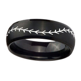 10mm-Baseball-Stitch-Dome-Brush-Black-Tungsten-Carbide-Men's-Wedding-Ring