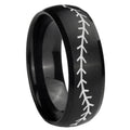 10mm Baseball Stitch Dome Brush Black Tungsten Carbide Men's Wedding Ring