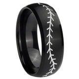 8mm Baseball Stitch Dome Brush Black Tungsten Carbide Mens Ring