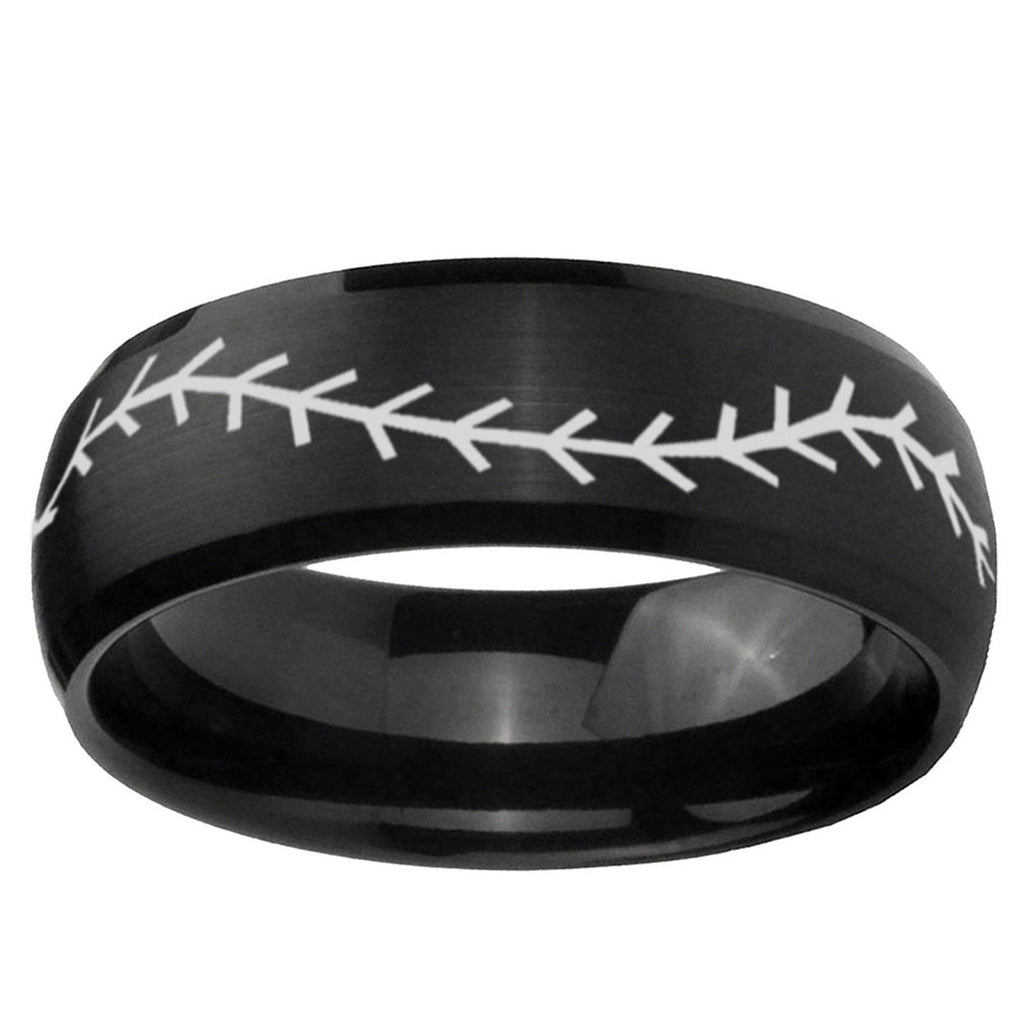 10mm Baseball Stitch Dome Brush Black Tungsten Ring