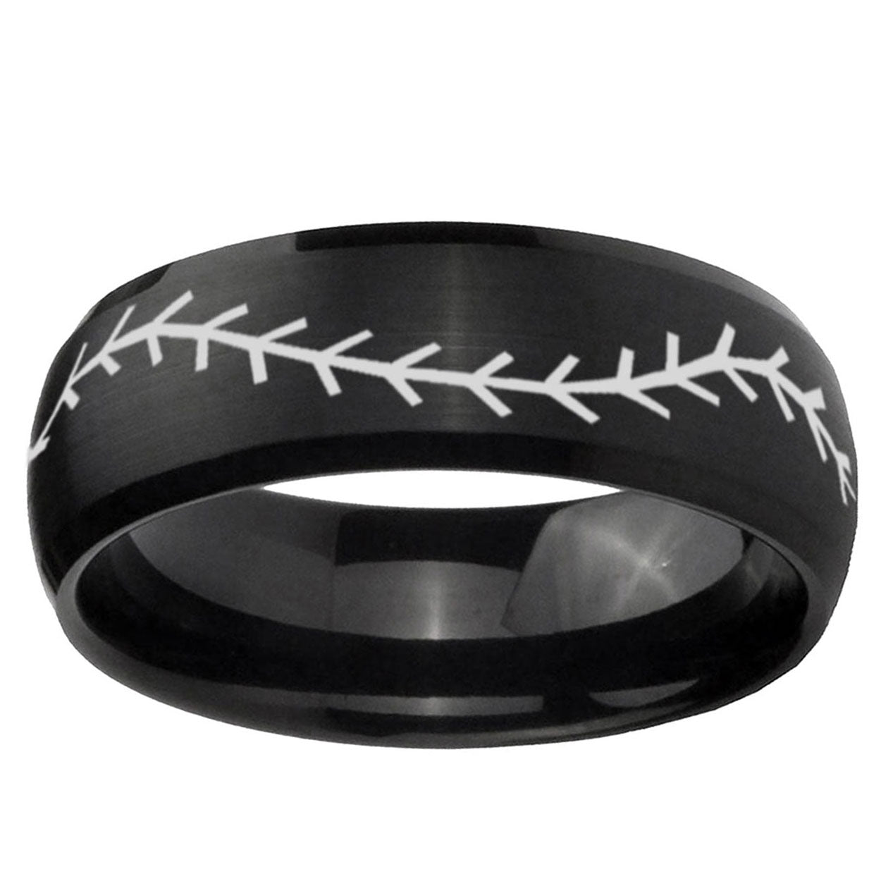 10mm Baseball Stitch Dome Brush Black Tungsten Ring