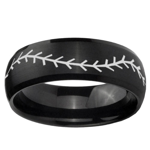 10mm Baseball Stitch Dome Brush Black Tungsten Ring