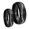 Baseball Stitch Dome Brush Black Tungsten Promise Ring Set
