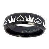10mm-Hearts-and-Crowns-Dome-Brush-Black-Tungsten-Carbide-Personalized-Ring