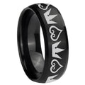 10mm Hearts and Crowns Dome Brush Black Tungsten Carbide Personalized Ring