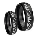 Hearts and Crowns Dome Brush Black Tungsten Couples Ring Set