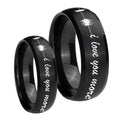 Sound Wave, I love you more Dome Brush Black Tungsten Bridal Set Rings