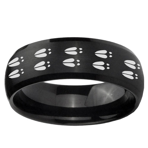 10mm Deer Tracks Dome Brush Black Tungsten Ring