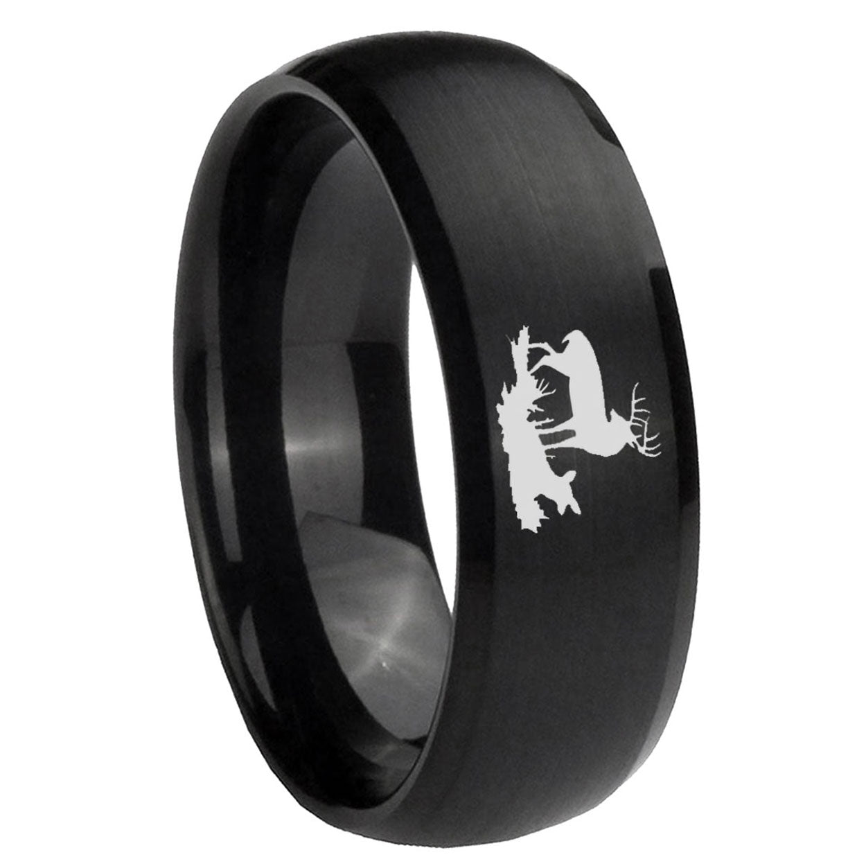 10mm Deer Hunting Dome Brush Black Tungsten Carbide Wedding Band Ring