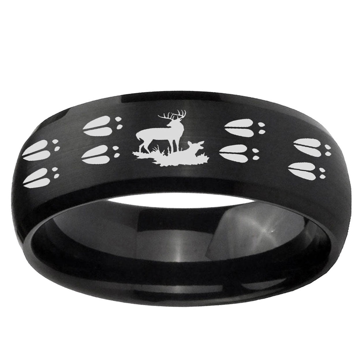 5MMDeer Hunting Tracks Dome Brush Black Tungsten Promise Ring