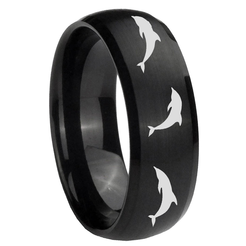 10mm Dolphins Dome Brush Black Tungsten Carbide Wedding Engagement Ring