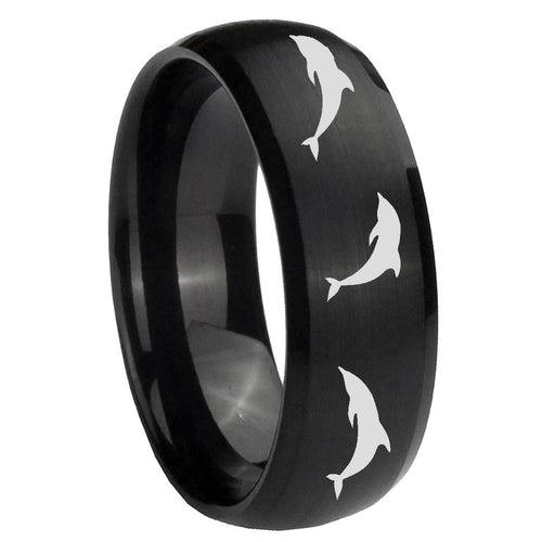 10mm Dolphins Dome Brush Black Tungsten Carbide Wedding Engagement Ring