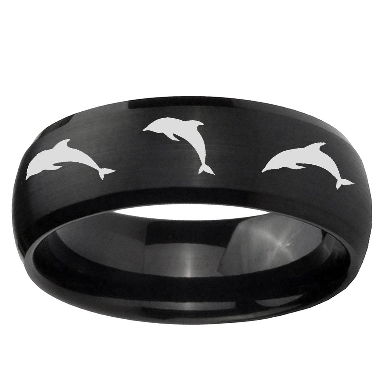10mm Dolphins Dome Brush Black Tungsten Ring