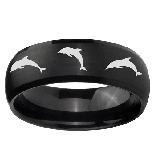 10mm Dolphins Dome Brush Black Tungsten Ring