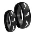Dolphins Dome Brush Black Tungsten Bridal Ring Sets