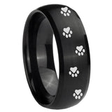 10mm Paw Print Dome Brush Black Tungsten Carbide Wedding Engraving Ring
