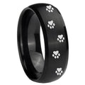 8MM Paw Print Dome Brush Black Tungsten Wedding Band Mens
