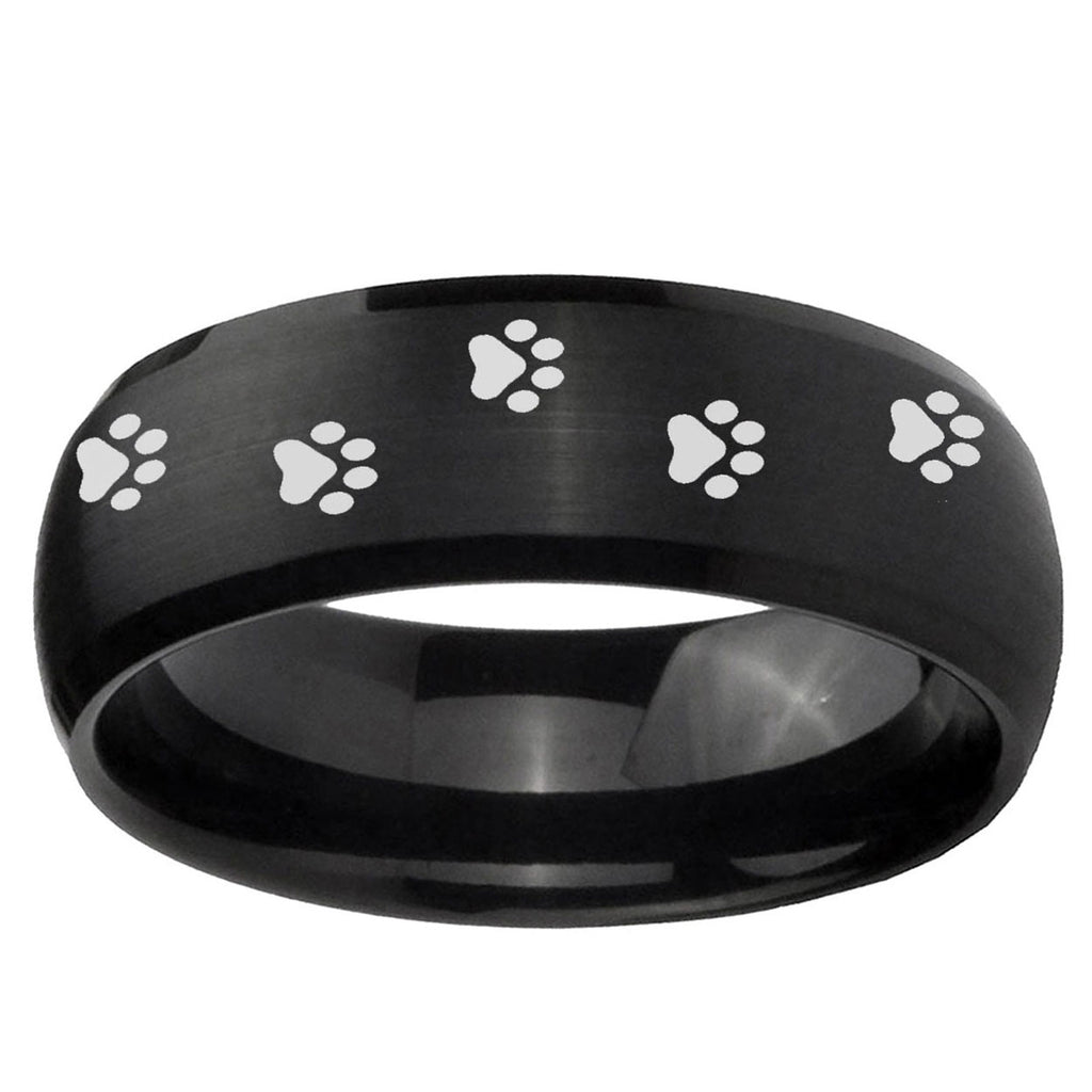 5MMPaw Print Dome Brush Black Tungsten Wedding Band Mens