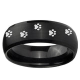 5, 8mm Paw Print Dome Brush Black Tungsten Ring