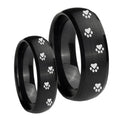 Paw Print Dome Brush Black Tungsten Wedding Set Rings