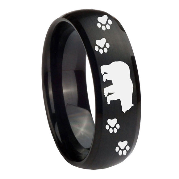 8mm-Bear-and-Paw-Dome-Brush-Black-Tungsten-Carbide-Wedding-Band-Ring