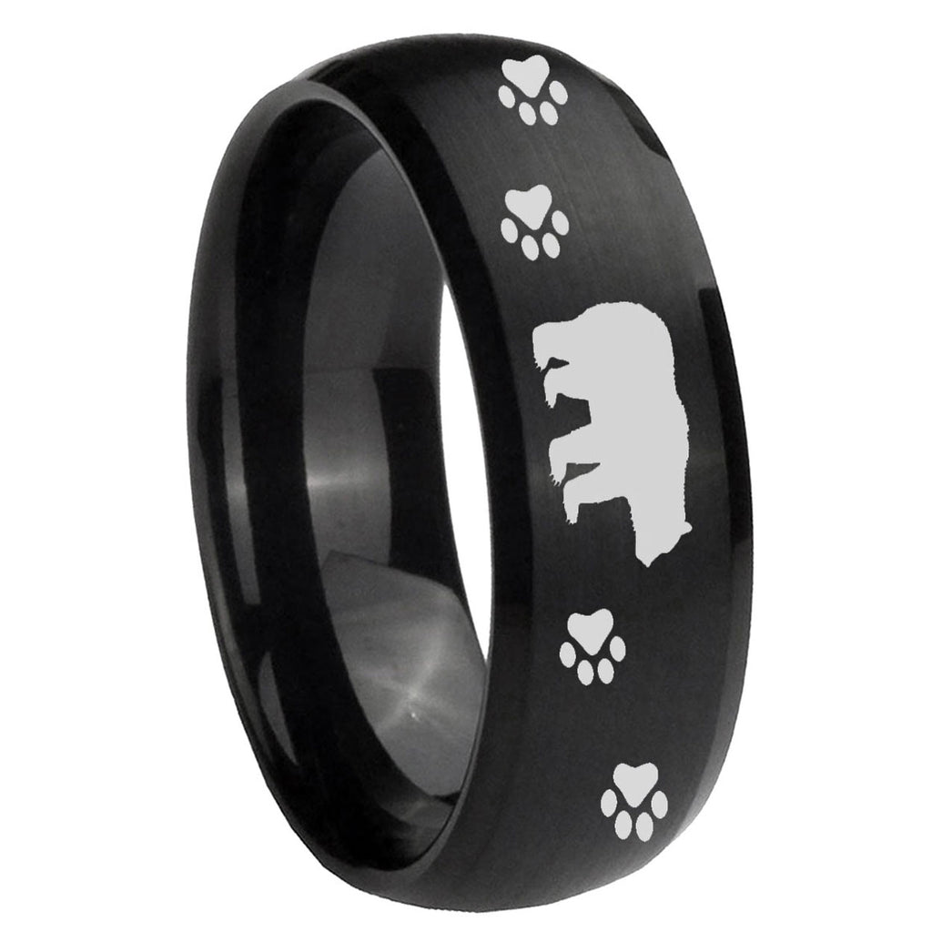 10mm Bear and Paw Dome Brush Black Tungsten Carbide Anniversary Ring