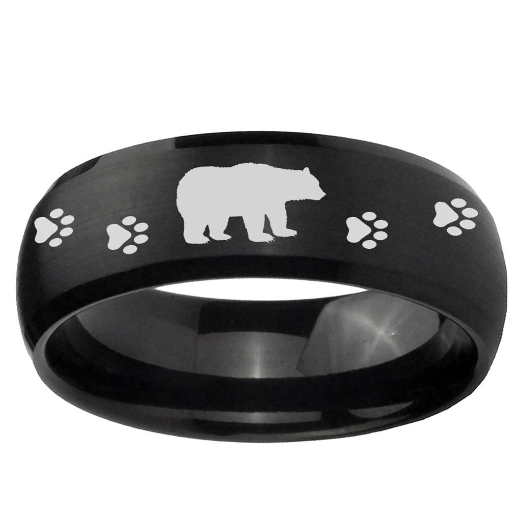 10mm Bear and Paw Dome Brush Black Tungsten Ring