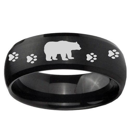 10mm Bear and Paw Dome Brush Black Tungsten Ring