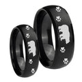Bear and Paw Dome Brush Black Tungsten Couple Wedding Bands