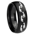 8MM Foot Print Dome Brush Black Tungsten Wedding Bands Ring