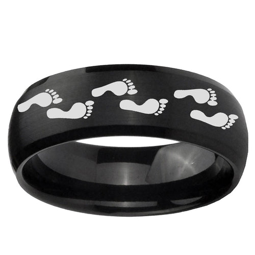 10mm Foot Print Dome Brush Black Tungsten Ring