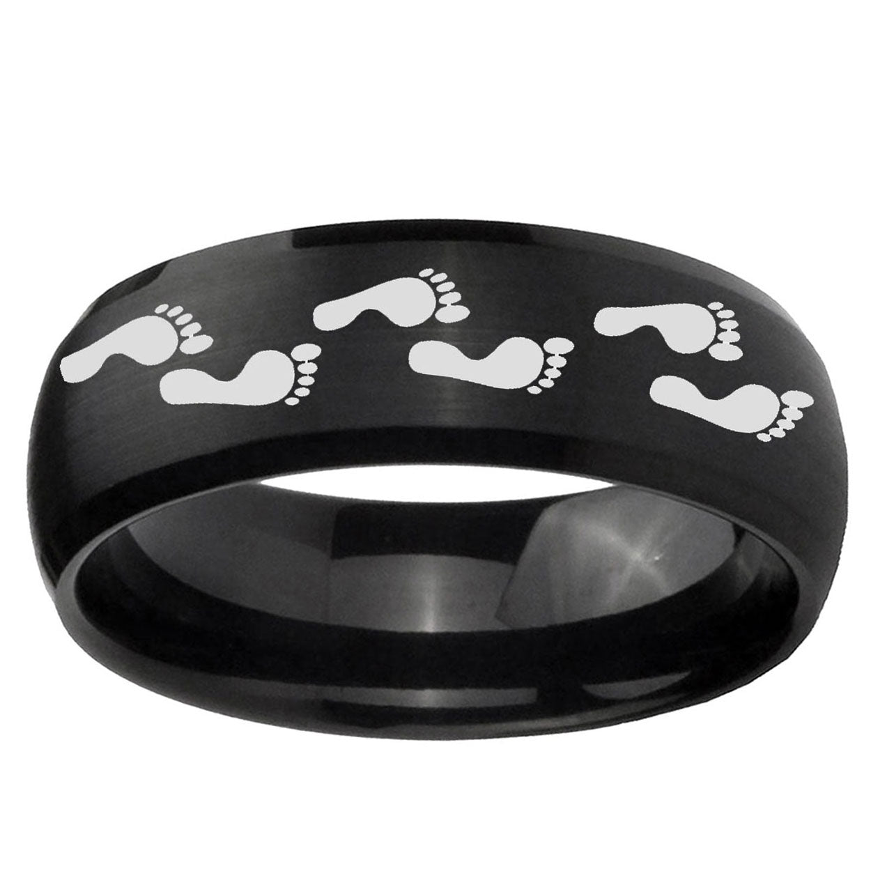 5MMFoot Print Dome Brush Black Tungsten Wedding Bands Ring