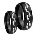 Foot Print Dome Brush Black Tungsten Couple Wedding Bands