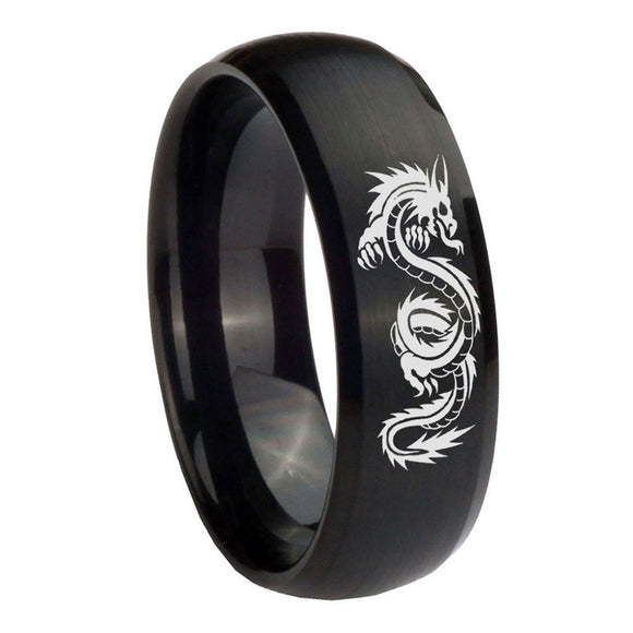 8mm-Dragon-Dome-Brush-Black-Tungsten-Carbide-Men's-Bands-Ring