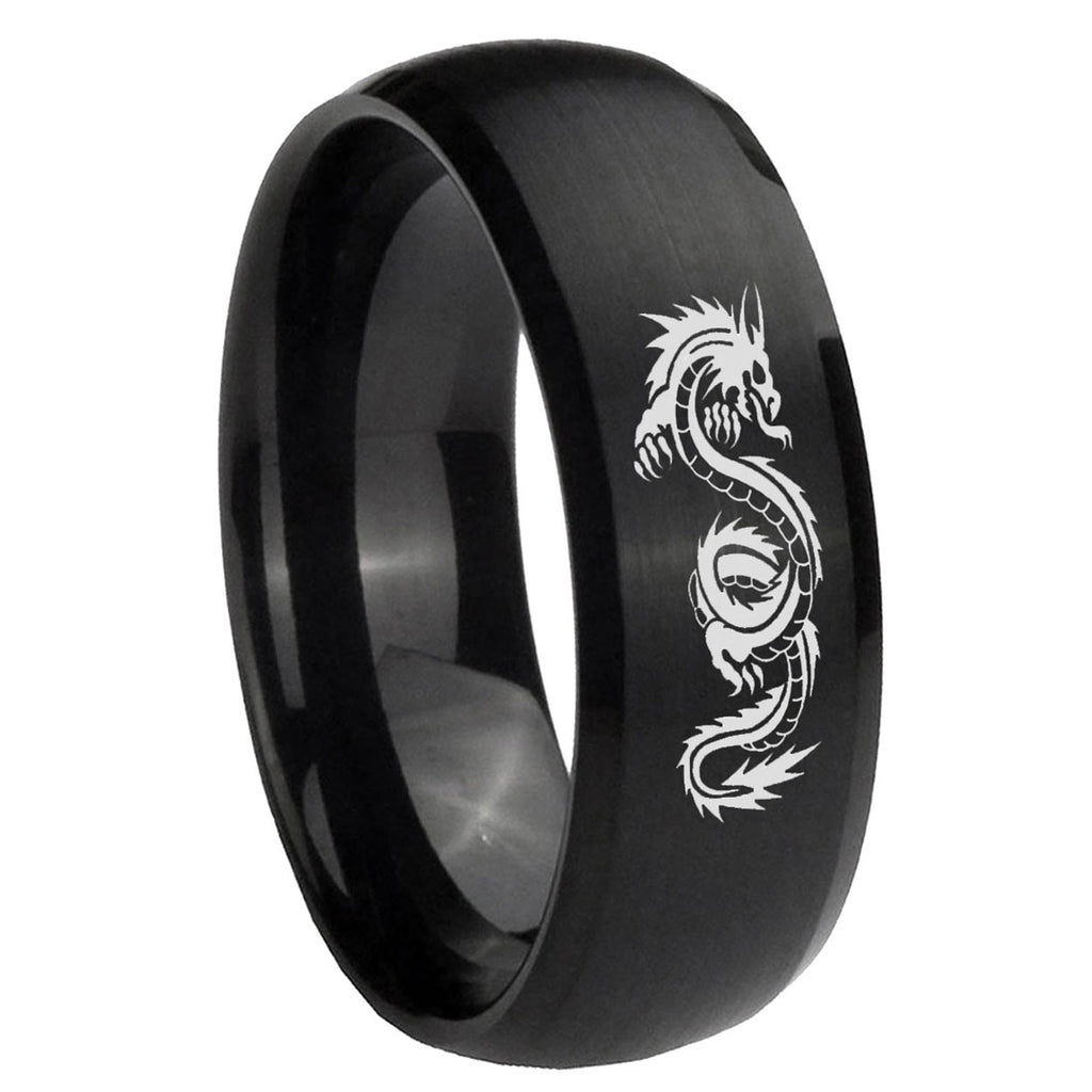 10mm Dragon Dome Brush Black Tungsten Carbide Wedding Band Ring
