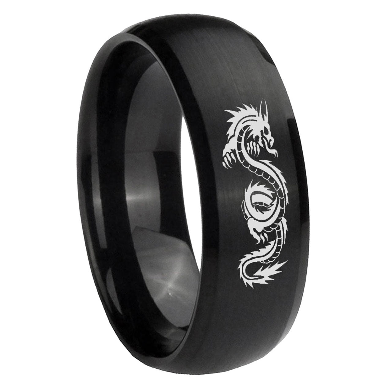 10mm Dragon Dome Brush Black Tungsten Carbide Wedding Band Ring