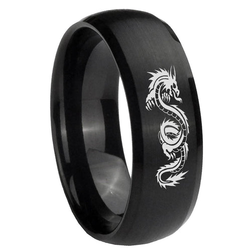 10mm Dragon Dome Brush Black Tungsten Carbide Wedding Band Ring