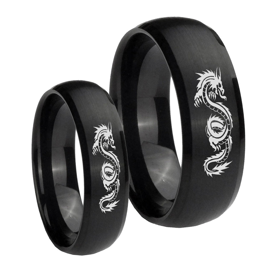 Dragon Dome Brush Black Tungsten Couple Rings