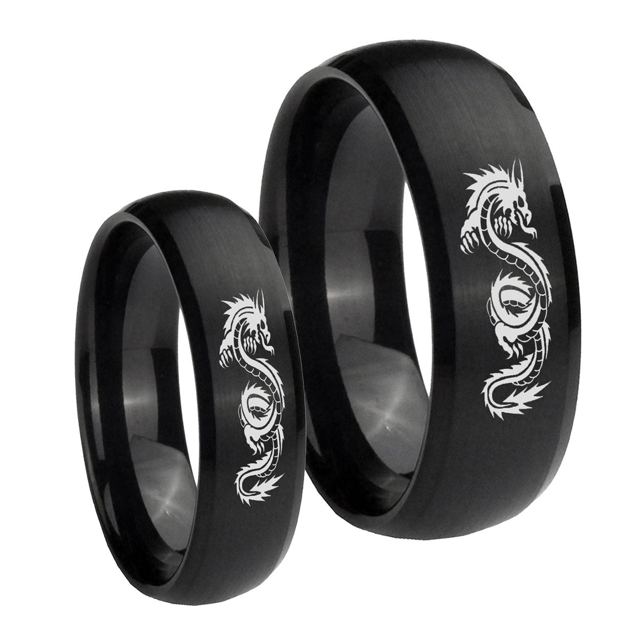 Dragon Dome Brush Black Tungsten Couple Rings
