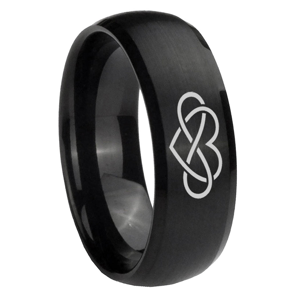10mm Infinity Love Dome Brush Black Tungsten Carbide Mens Anniversary Ring