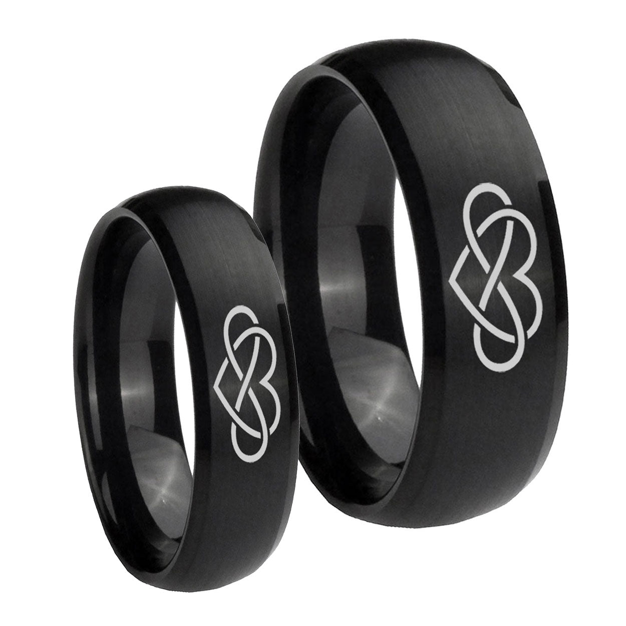 Infinity Love Dome Brush Black Tungsten Couple Wedding Rings