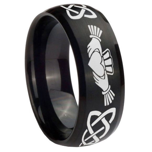 8mm-Irish-Claddagh-Dome-Brush-Black-Tungsten-Carbide-Mens-Anniversary-Ring