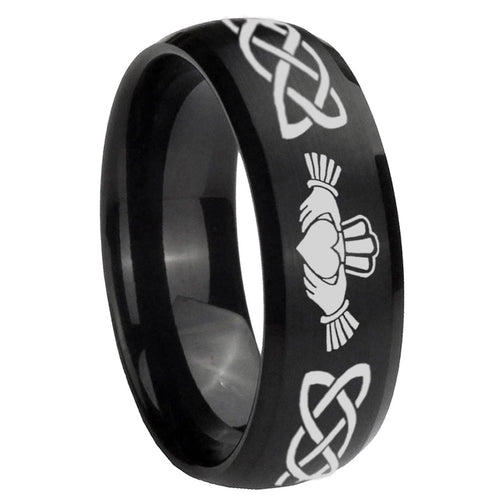 10mm Irish Claddagh Dome Brush Black Tungsten Carbide Men's Engagement Ring
