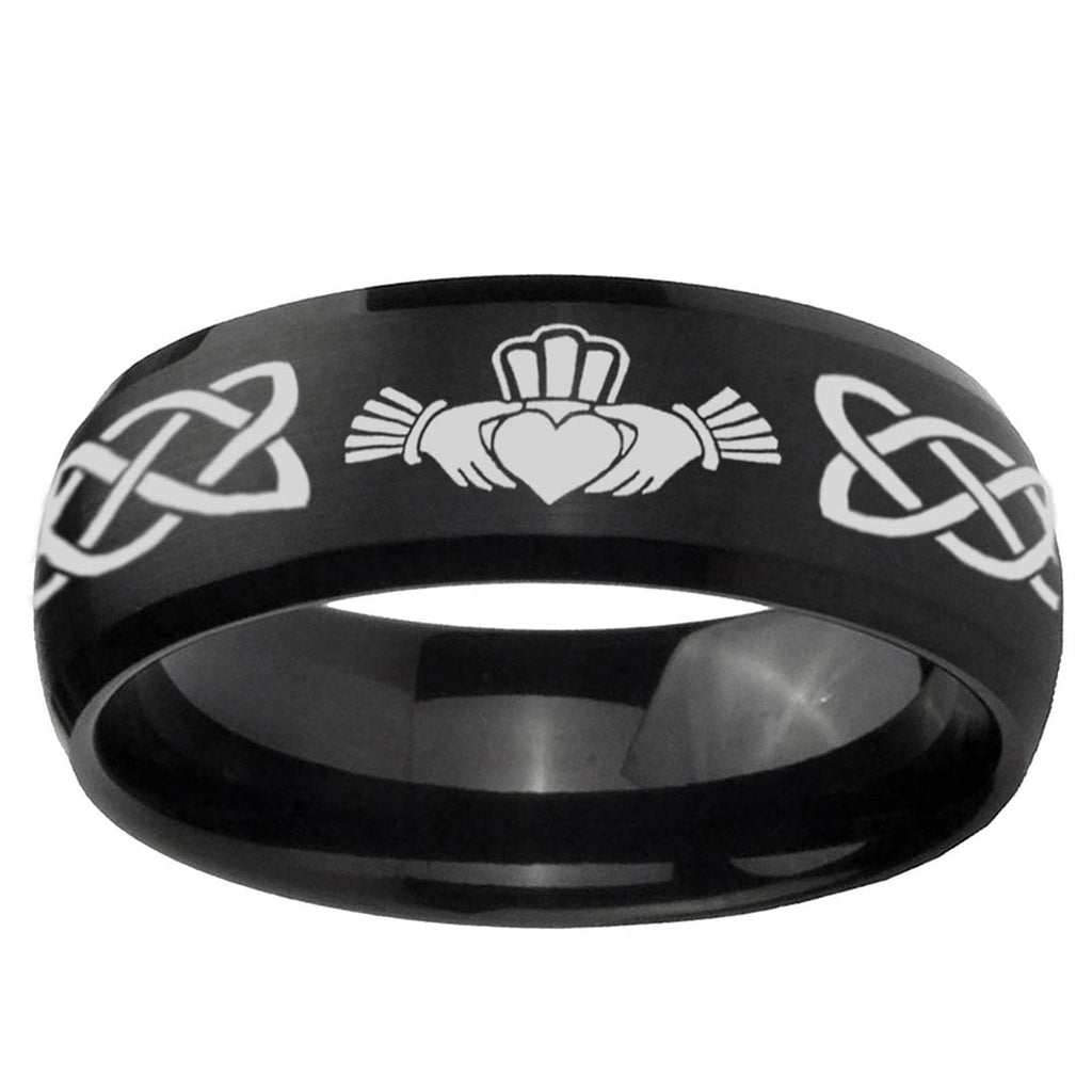 10mm Irish Claddagh Dome Brush Black Tungsten Ring