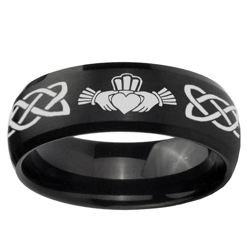 10mm Irish Claddagh Dome Brush Black Tungsten Ring