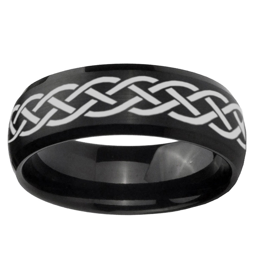 10mm Celtic Knot Dome Brush Black Tungsten Ring