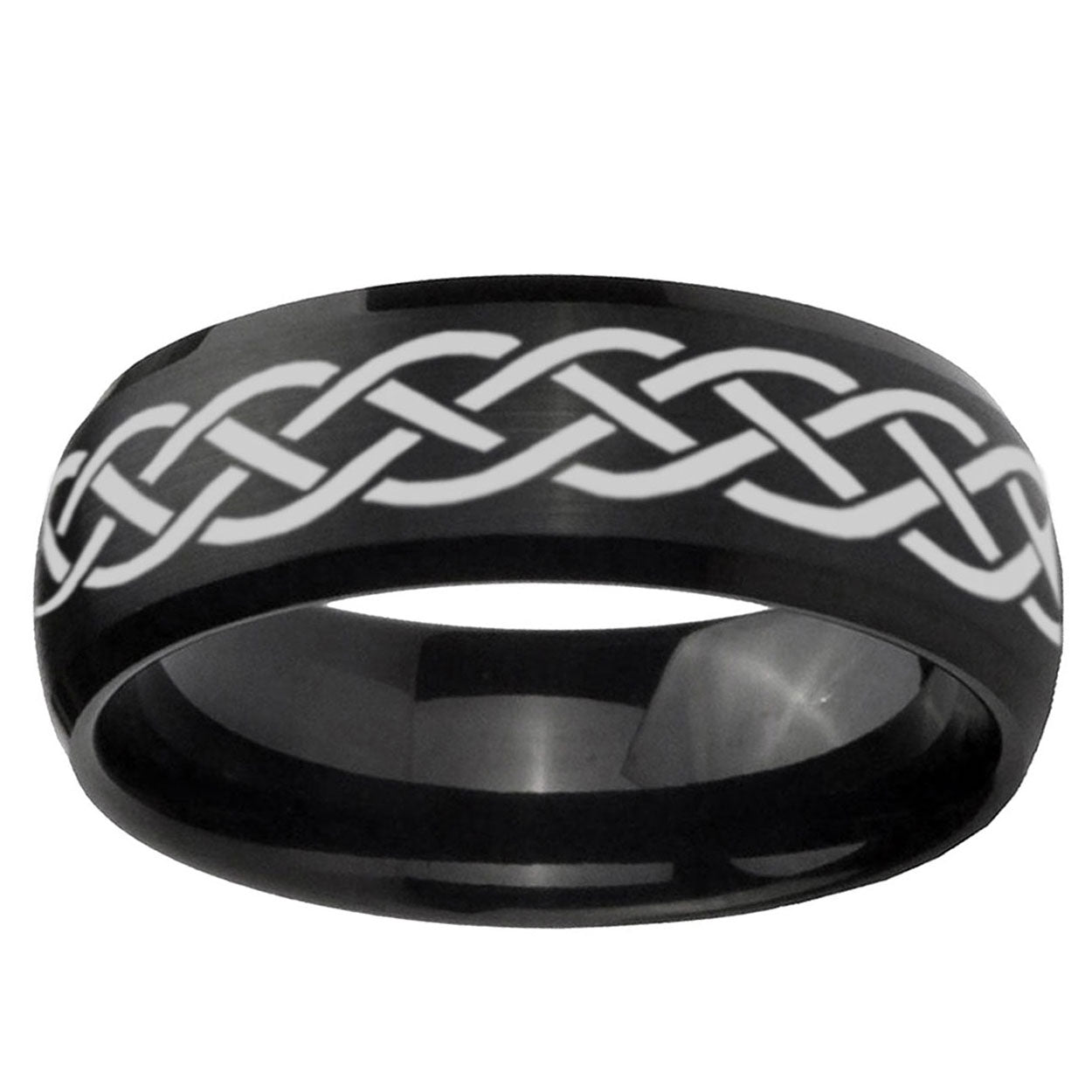 10mm Celtic Knot Dome Brush Black Tungsten Ring
