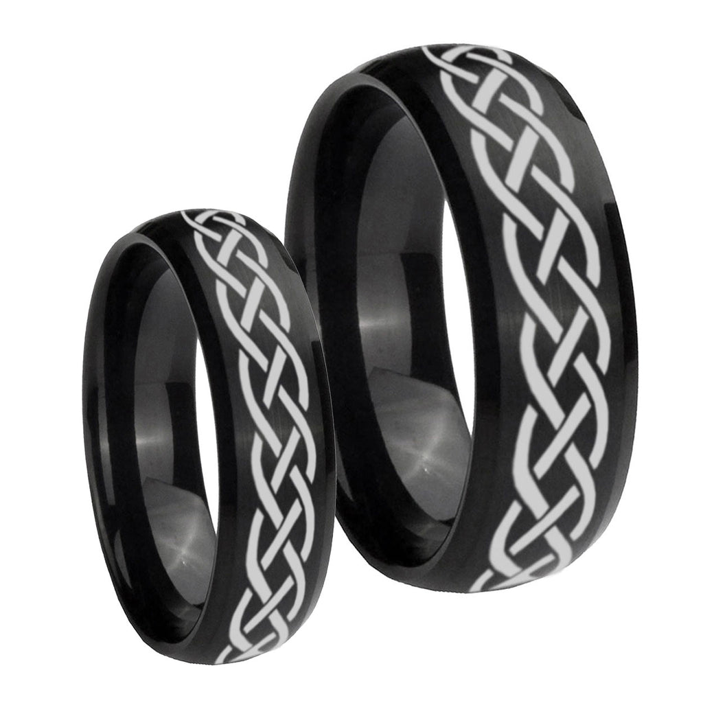 Celtic Knot Dome Brush Black Tungsten Couple Band Set