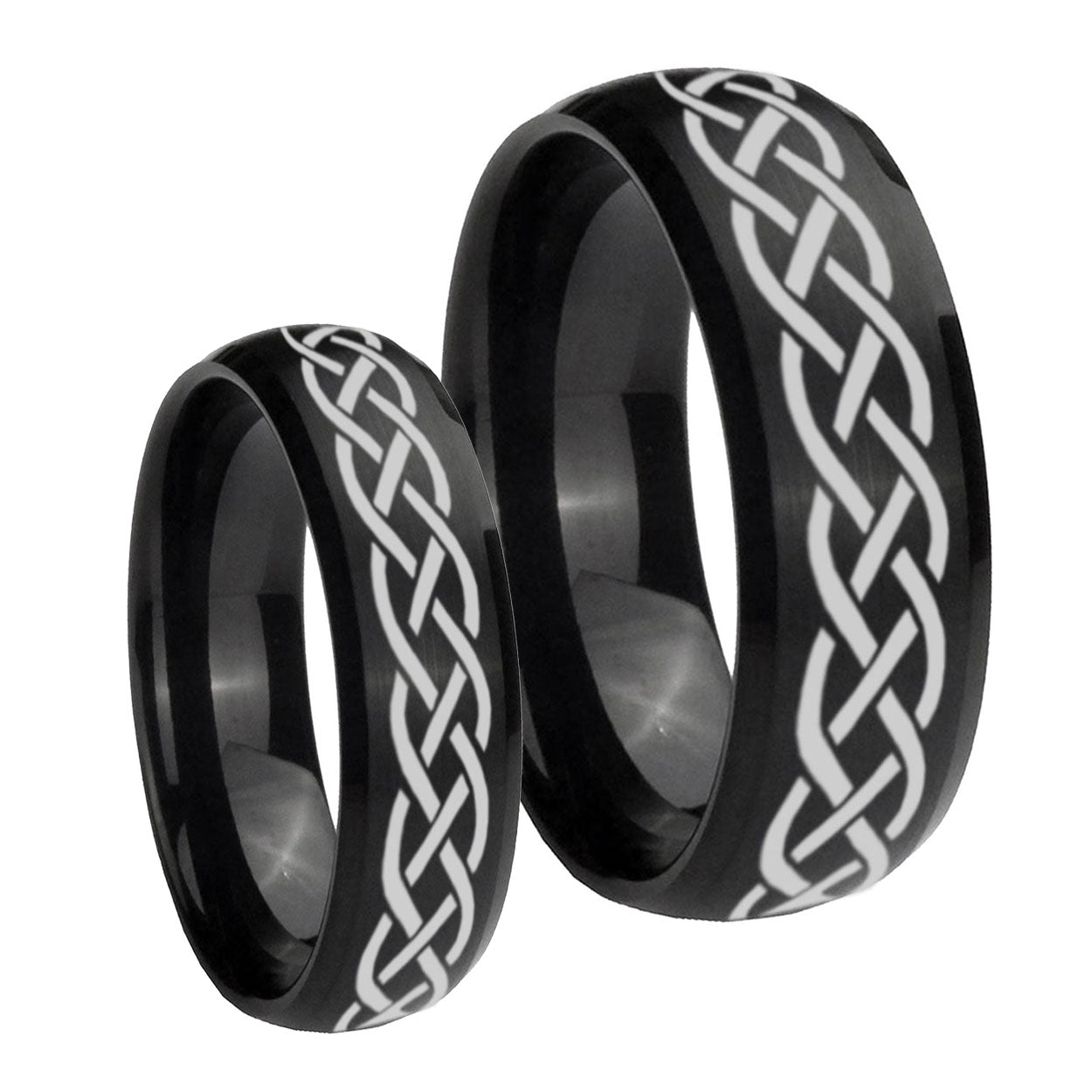Celtic Knot Dome Brush Black Tungsten Couple Band Set